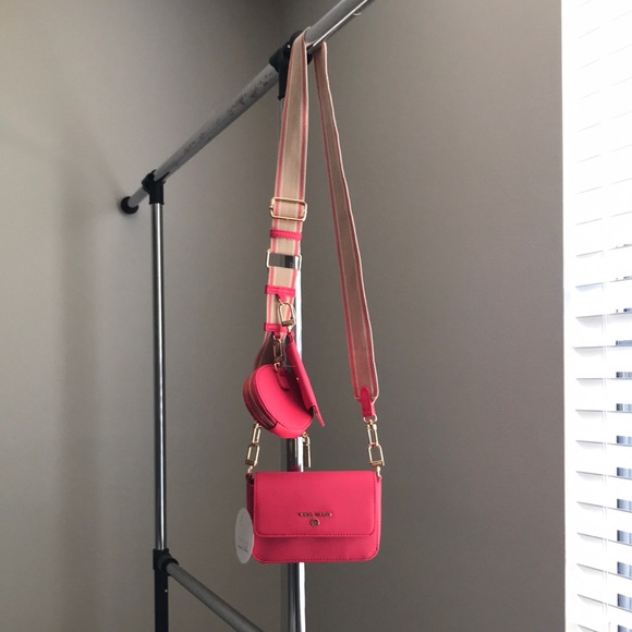 Anne Klein Vibrant Pink Crossbody Bag with Gold Accents - Picture 1 of 5
